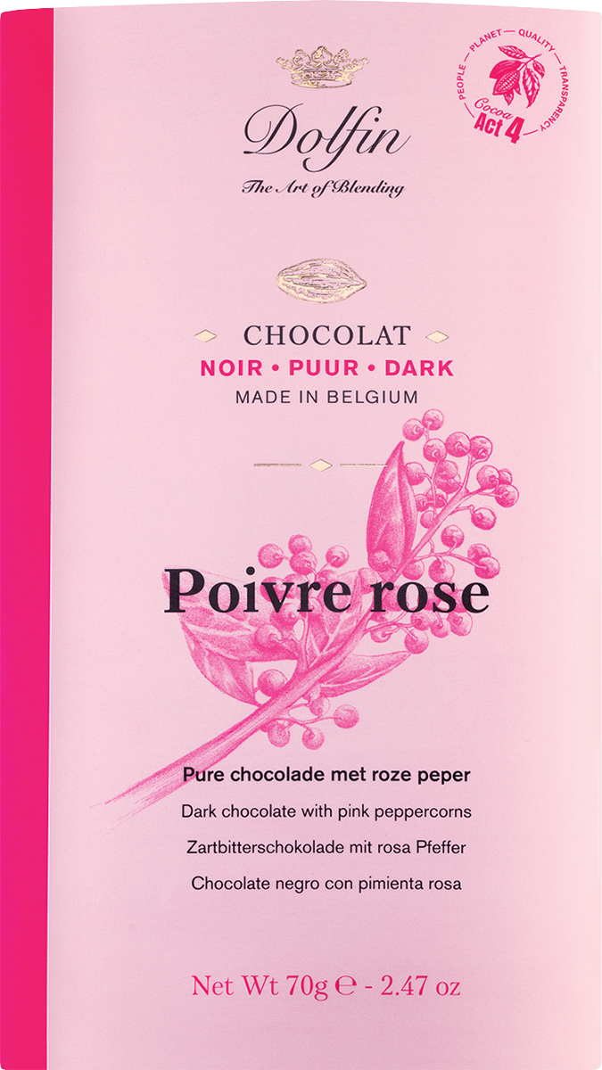 Dolfin Zartbitterschokolade mit rosa Pfeffer